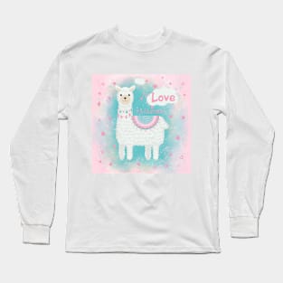 Cute pink and mint llama Long Sleeve T-Shirt